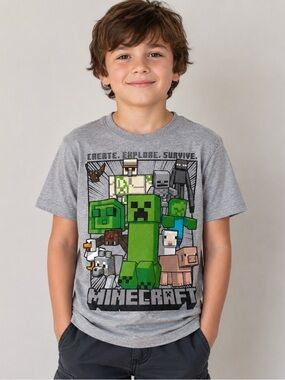 Minecraft Mojang Studios Youth XS Gray Graphic T-Shirt Create Explore Survive